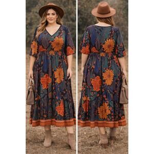 Bloomchic Boho Midi Maxi Dress Dark Floral Fairy Women’s 14/16